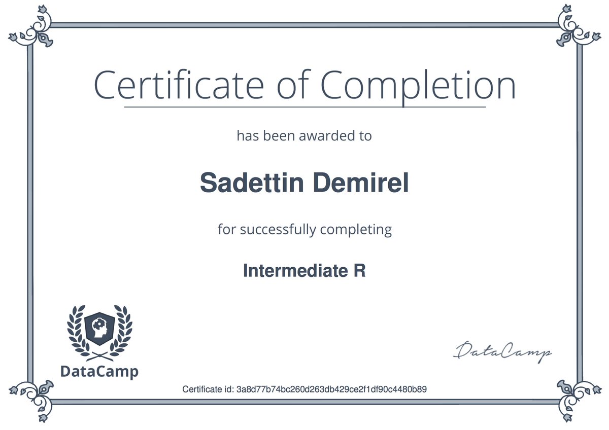 demirelsadettin's tweet photo. Now I can call myself officially #rnewbie😀 with these R certificates thanks to @DataCamp, swirl and lots of #MOOC on R #rstat #ddj #rddj https://t.co/XVEEe7QdAk