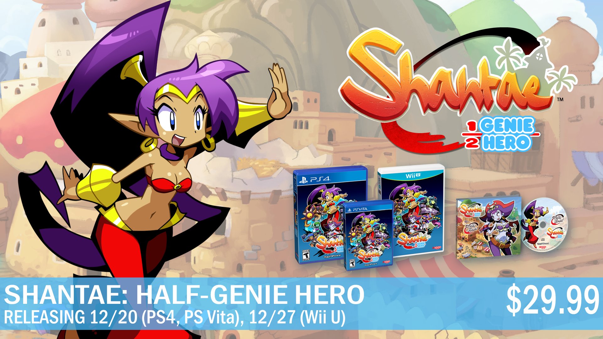 XSEED on Twitter: "Shantae: Half-Genie Hero launches 12/20 for PS4 &amp; PS Vita, 12/27 for Wii U! The 'Risky Beats' edition comes with soundtrack for $29.99! https://t.co/sntpg9Q5rH" / Twitter