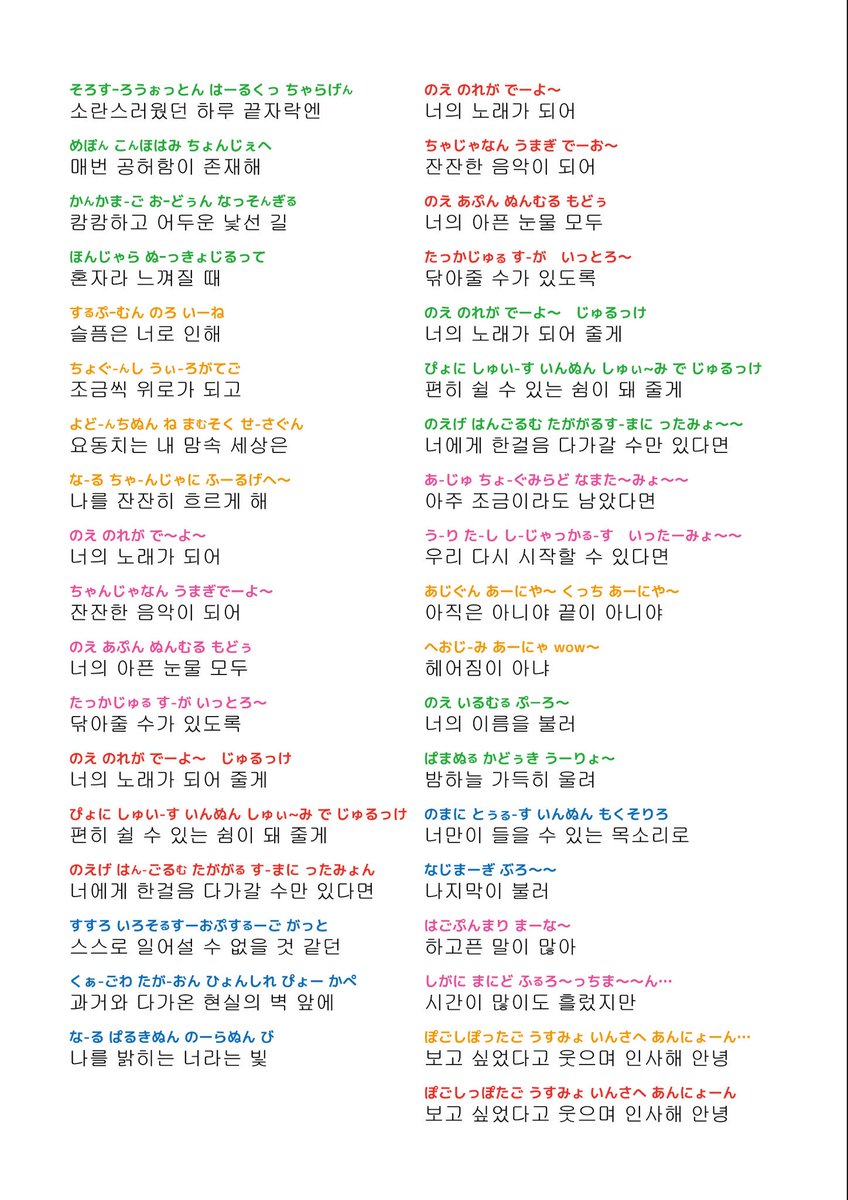 めえ 너의노래가되어 An Ode To You を韓国語で歌いましょう Tt というツイートを見かけたので 読み仮名付きの歌詞よければどうぞ セブンネットプリントも登録したので 1枚でお友達と半分こできます 最後まで素敵な公演が作れますように