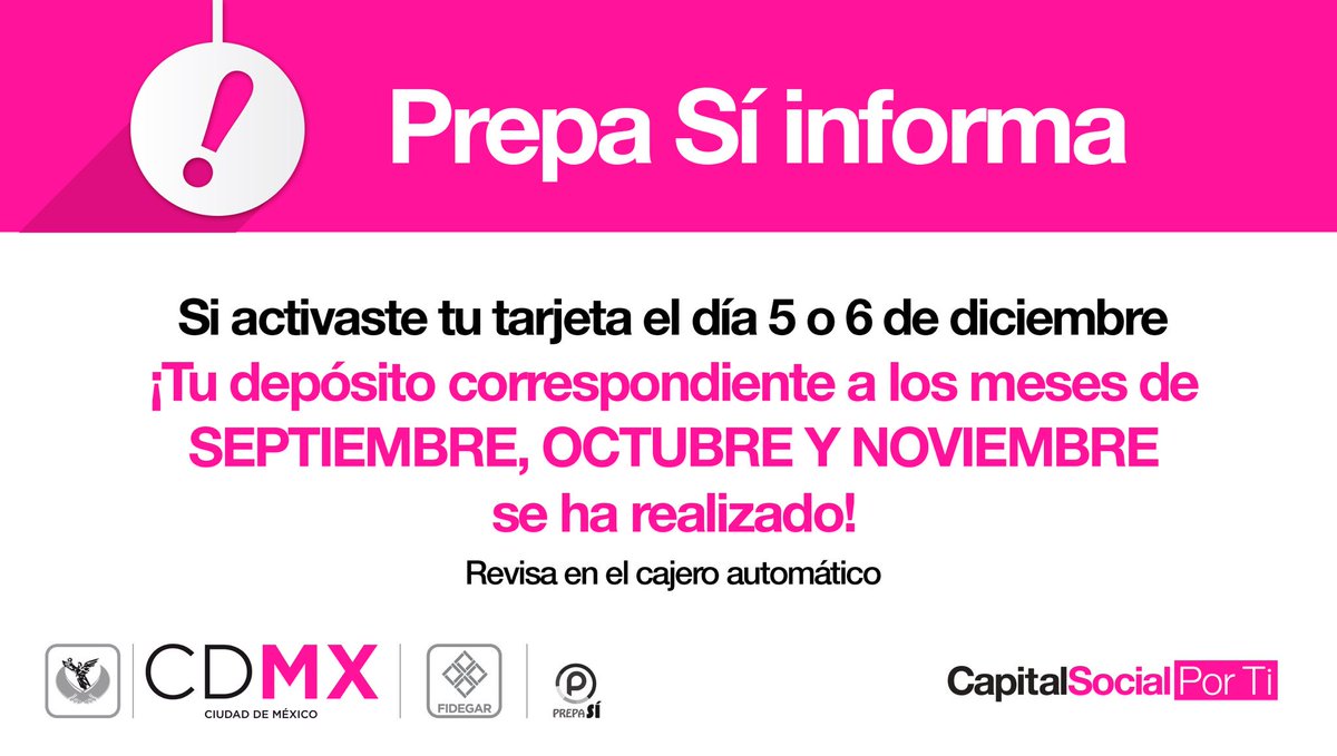 KarenQuirogaA's tweet photo. Chic@s, a los que activaron su tarjeta  el 5 o el 6 de diciembre, pueden acudir al cajero por su depósito correspondiente a los tres meses. https://t.co/NmwI7DBruU