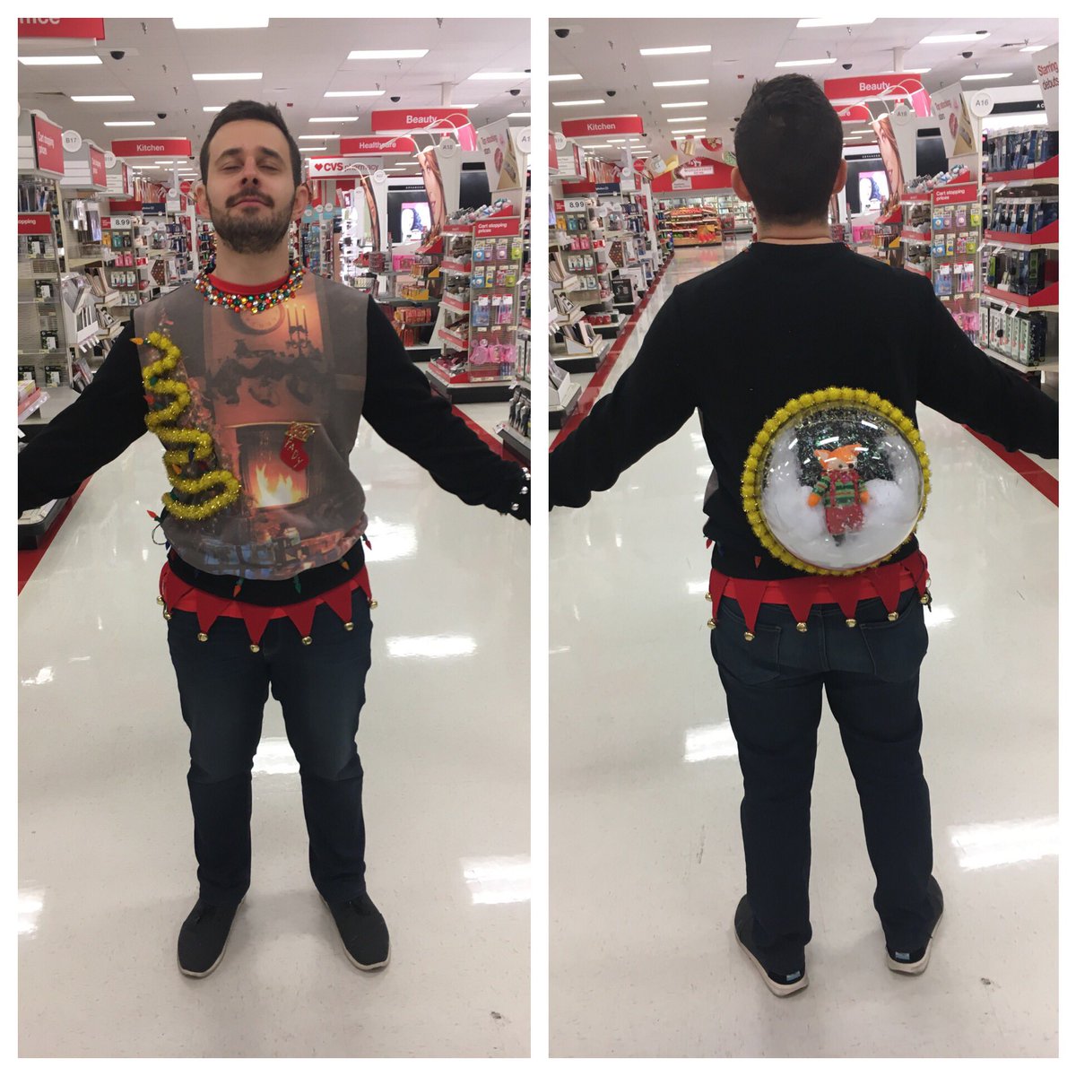 brooks_becky's tweet photo. This does it no justice, but T363 just won the D234 ugliest sweater contest! It included flashing lights, bells and a homemade snow globe. https://t.co/ncO4EfQldw