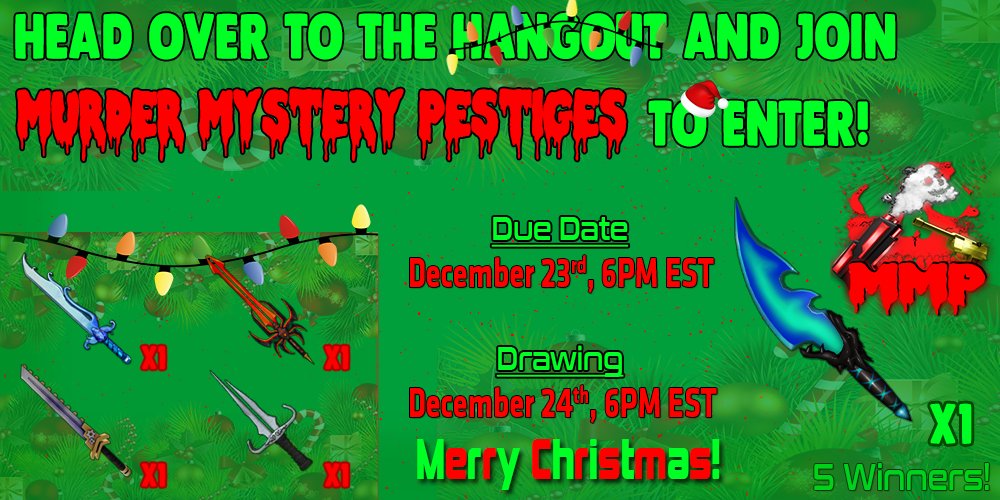 Jordy240797 On Twitter Xmas Giveaway Join Murder Mystery Prestiges On Roblox And Go To The Hangout Click The Enter Button To Enter Https T Co Crzvr4e1mh Https T Co Q7rcyvaelc - murder mystery codes on roblox 2016