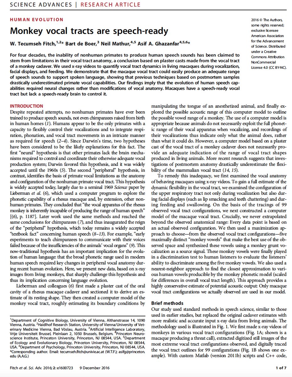 Eric Topol (@erictopol) on Twitter photo Why can't monkeys talk? advances.sciencemag.org/content/2/12/e…
<a href="/ScienceAdvances/">Science Advances</a> #OA some do? Why can't monkeys talk? advances.sciencemag.org/content/2/12/e…
<a href="/ScienceAdvances/">Science Advances</a> #OA some do?