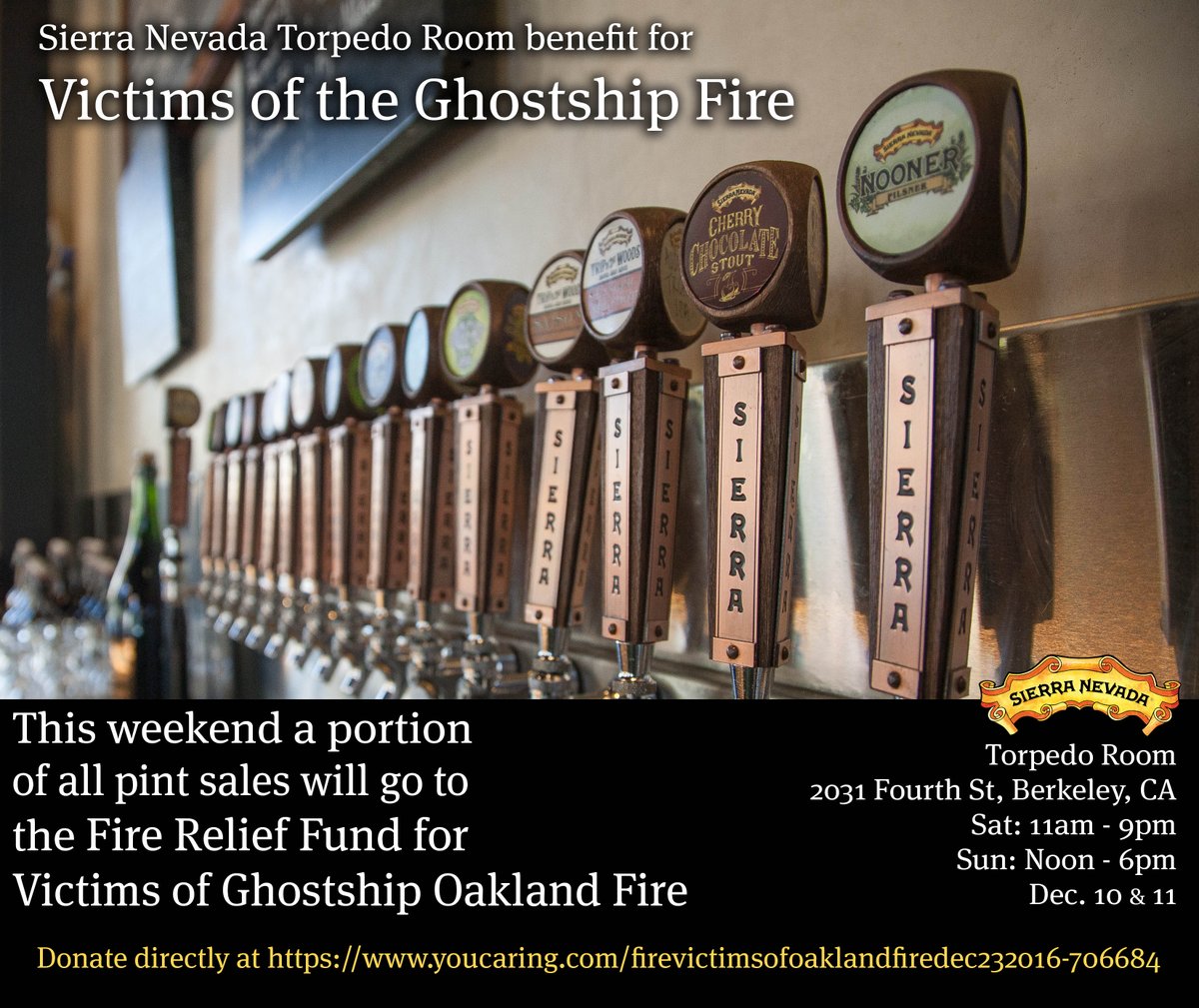 Portion of all pints sold this weekend will benefit Victims of the Ghostship Fire Fund. #GhostShip #ghostshipfire