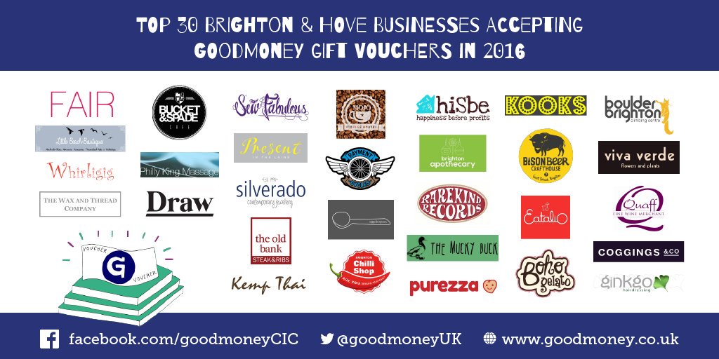 Love #Brighton?Discover@goodmoneyUK Gift Vouchers that will help you explore local shops, diners, classes&amp;many more! ow.ly/NSMk306GXTm