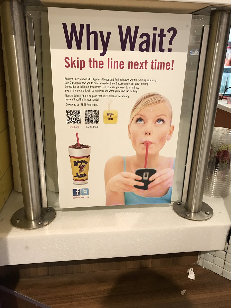 GumpyGus's tweet image. Probably should take this sign down if you aren&apos;t supporting mobile orders anymore. @boosterjuice #MarketingFail