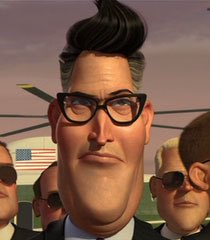 President in MON vs Alien looks like <a href="/adamcarolla/">Adam Carolla</a> and is voiced by <a href="/stephencolbertr/">Stephen Colbert</a>