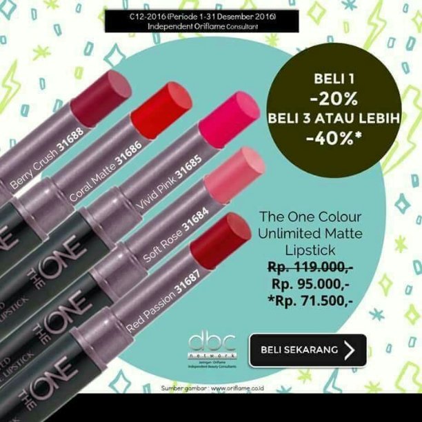 Dy27taPulsa's tweet photo. The one colour unlimited matte 💄 #promo #lipstick #lipstik #jualoriflame #bisnis #jualonline #lipstickmatte #lipcare https://t.co/yqwNppR5ql