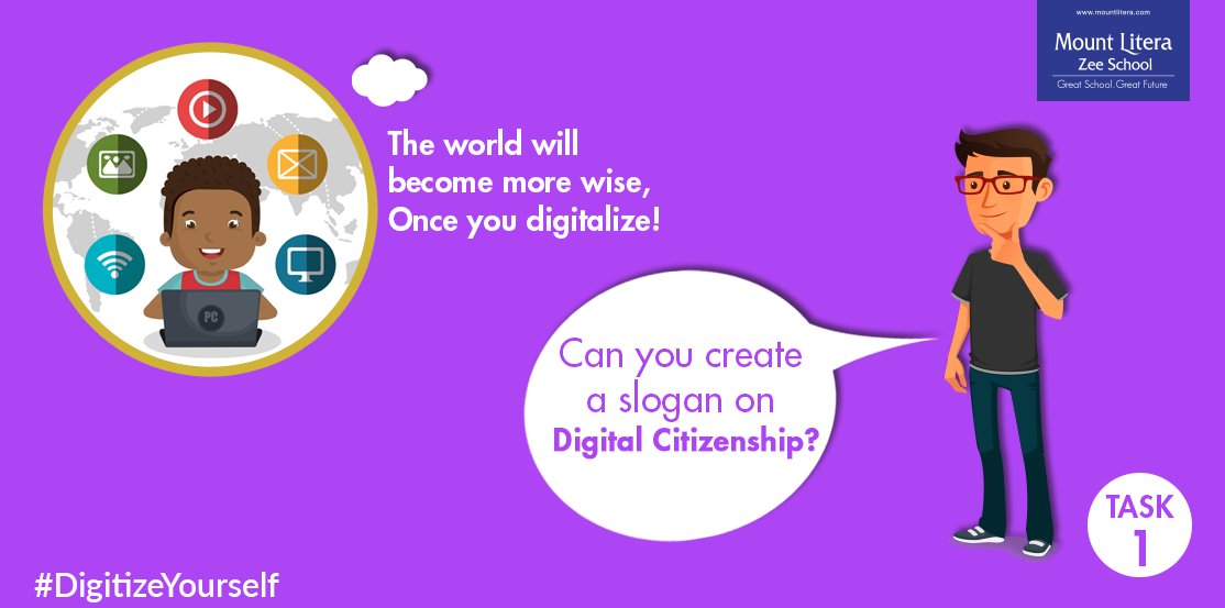 Mount_Litera's tweet image. #TaskOfTheDay!

Create a slogan of your own on Digital
Citizenship with us!
All the best ☺ #DigitizeYourself
@Contest_Alert @ContestsInIndia