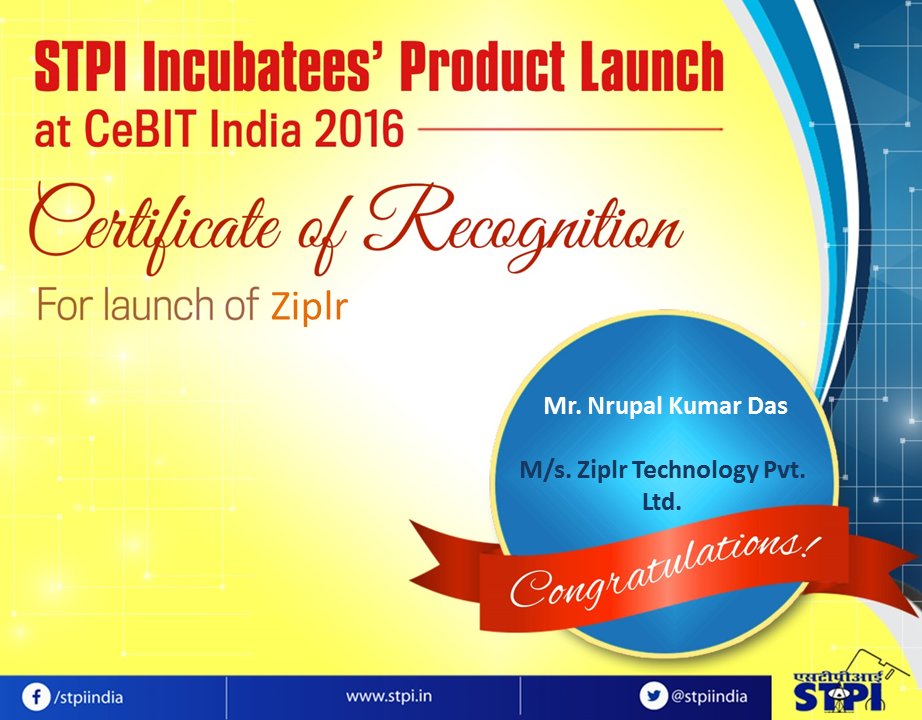 STPIBengaluru's tweet image. Congrats M/s.Ziplr Technology Pvt Ltd, for launch of product Ziplr @omkar_raii @stpiindia @Cebitindia @ziplr #CeBIT2016