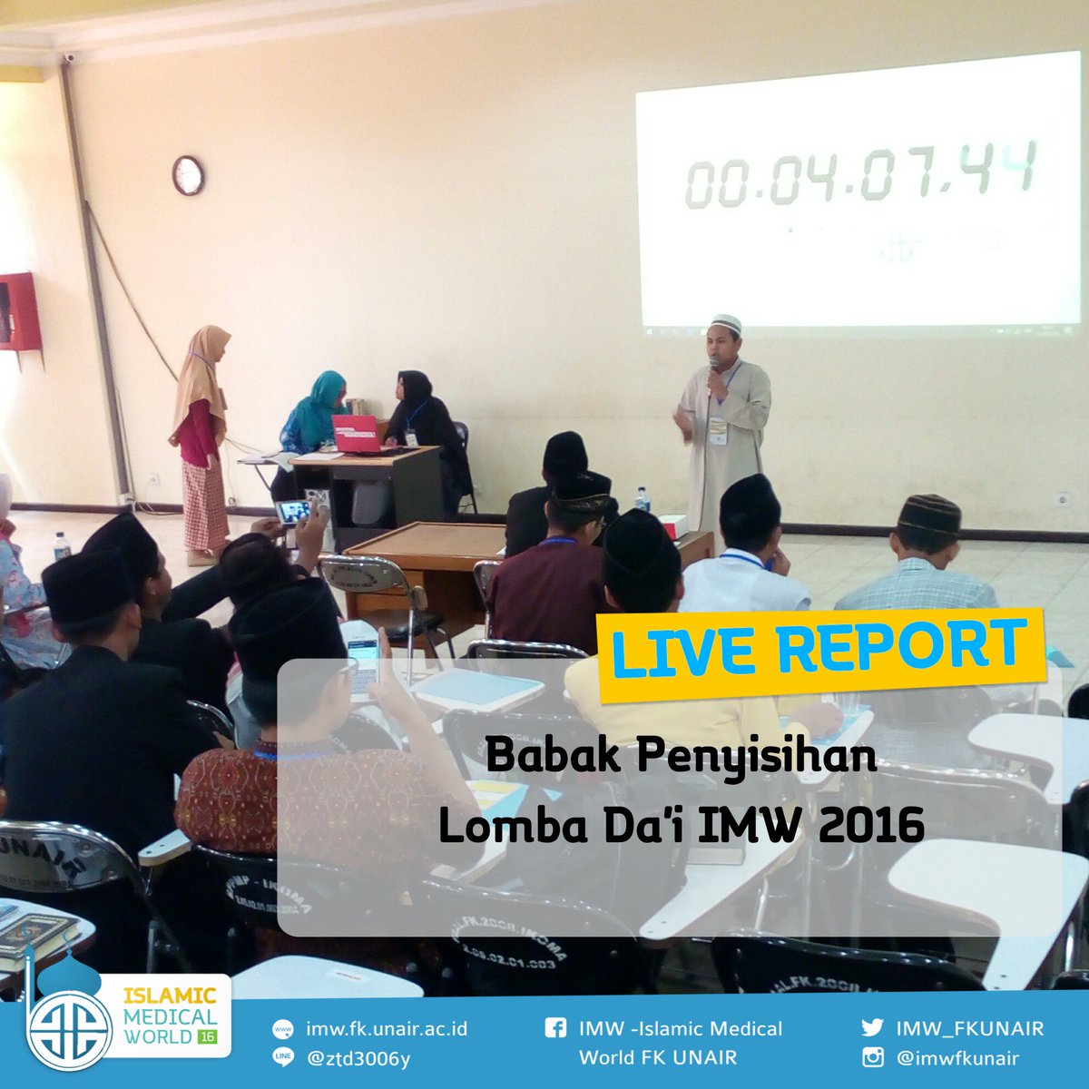 [Live Report IMW 2016]

babak penyisihan lomba Da'i IMW 2016

#livereport
#IMW2016
#IslamRahmatanLil'alamin