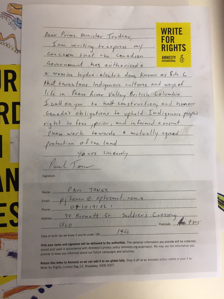 PaulToner66's tweet photo. My letter to stand with #WithThePeaceRiver @JustinTrudeau #HonourTreaty8 protect indigenous lands #W4R16 #W4ROz https://t.co/xtCLpHVQoM