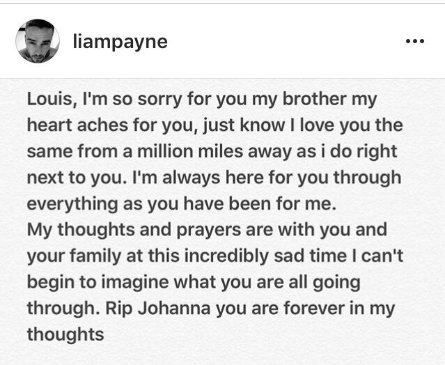 JamOneDirection's tweet photo. Zayn, Liam and Niall's messages to Louis. This made me more emotional. All my prayers &amp; thoughts to his family
#RIPJOHANNAH #JustHoldOnLouis https://t.co/Ap0H274ilx