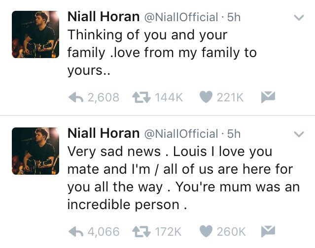 JamOneDirection's tweet photo. Zayn, Liam and Niall's messages to Louis. This made me more emotional. All my prayers &amp; thoughts to his family
#RIPJOHANNAH #JustHoldOnLouis https://t.co/Ap0H274ilx