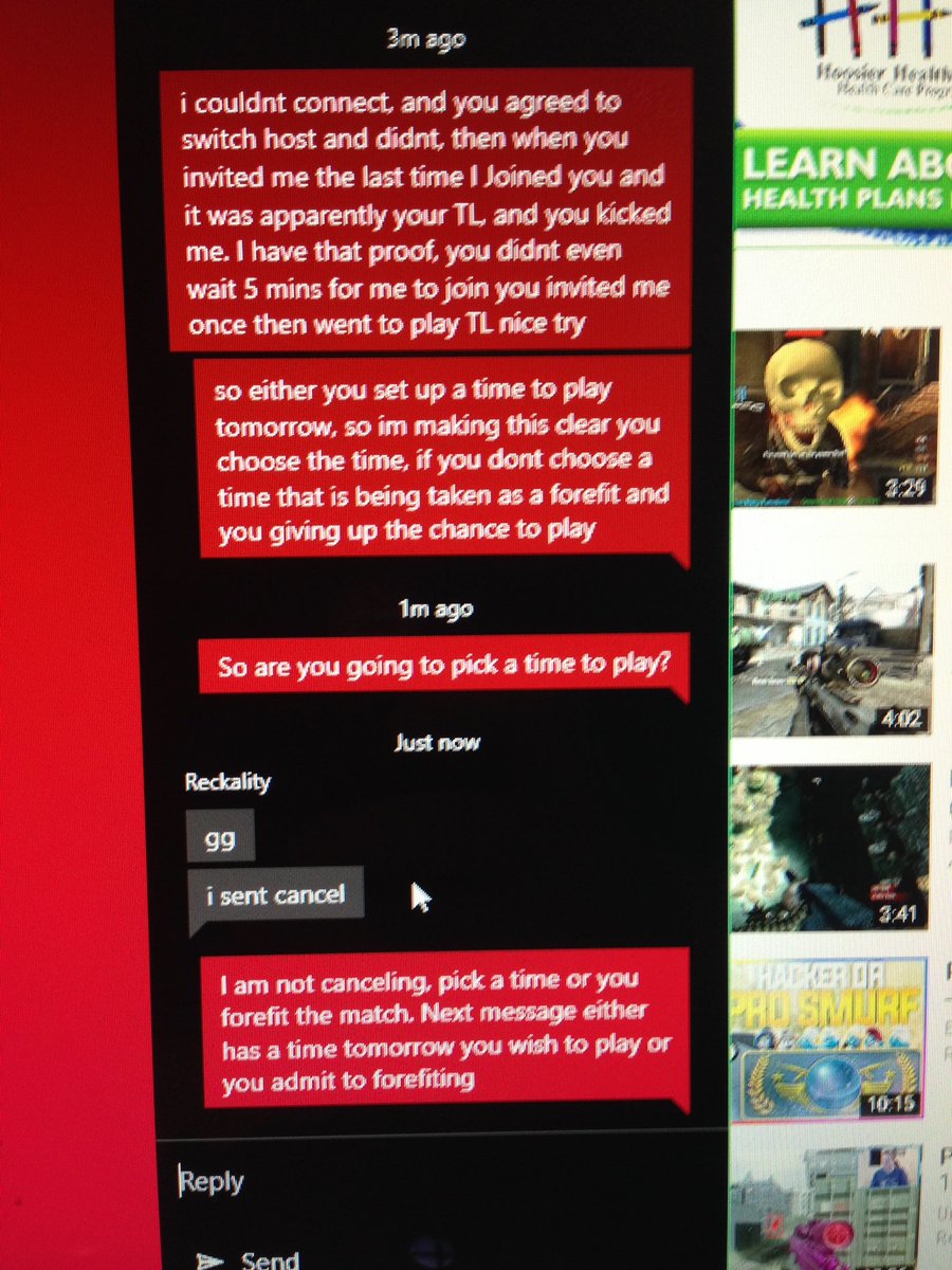 MrxAlpha's tweet image. More messages showing him refusing to choose a time to play, and him trying to get me to cancel the match and not play.