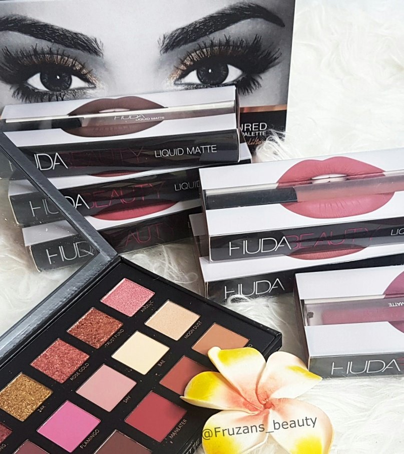 fruzans's tweet photo. My @hudabeauty #hudabeautyrosegoldpalette &amp; #hudabeautyliquidmatte collection 👀  #love https://t.co/oZrAykmH4S
