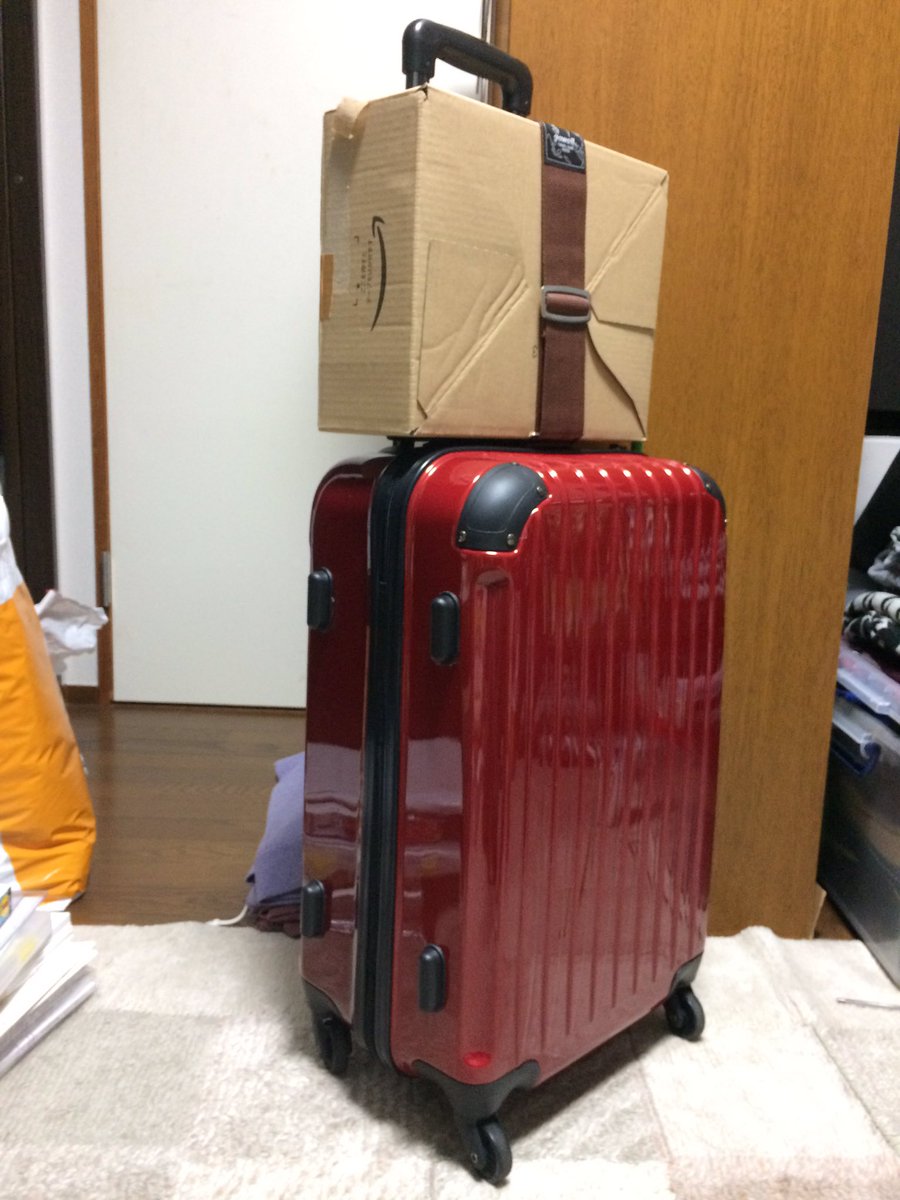 特にオタクは必需品 キャリーの上に荷物を載せて固定する バッグとめるベルト がおすすめ 段ボールも柔らかいバッグもとめられる Togetter