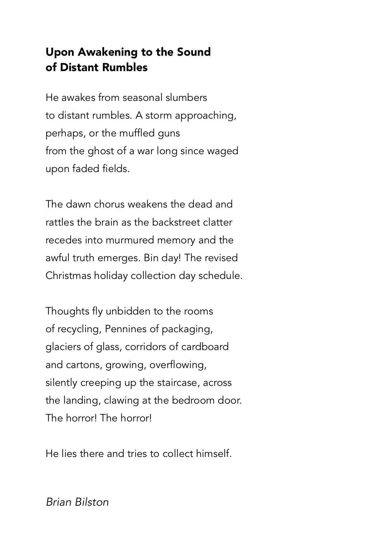 Brian Bilston on X: 10th December: a poem about bin day disruption caused  by the revised Christmas collection schedule. #SantanicVerses   / X