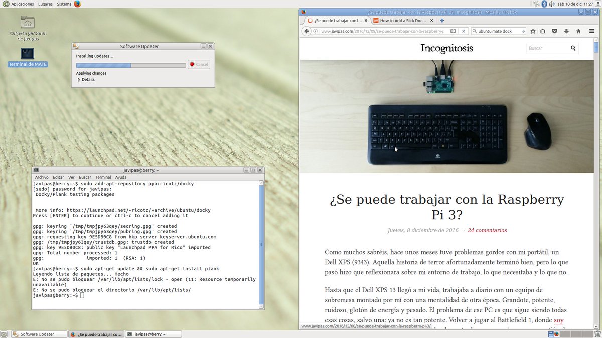 javipas's tweet photo. Probando Ubuntu Mate en la Raspberry Pi 3. No va mal, la verdad. Quizá mejor que Raspbian+Pixel. https://t.co/oAEeBwFVQL