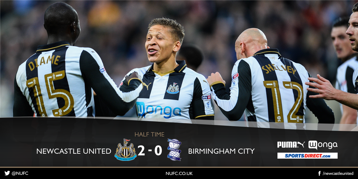 NUFC's tweet photo. HALF TIME Newcastle United 2-0 Birmingham City #NUFC https://t.co/pzowXgaqXH