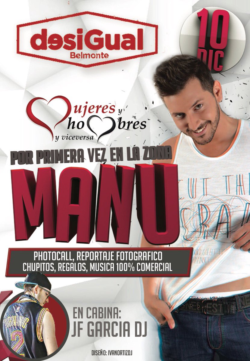 Está noche nos vamos con el guapo de <a href="/Manu_LB_/">Manu Lombardo</a> a <a href="/SalaDesigual/">SALA DESIGUAL</a> #Belmonte #Cuenca en cabina #JFGarcia no faltes!! Organiza: <a href="/Eligetufiesta/">Eligetufiesta.com</a>