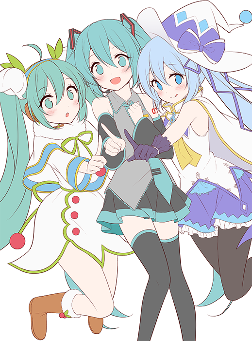 初音ミク ,雪ミク 「三人娘..φ(・ω・') 」|すのみのイラスト