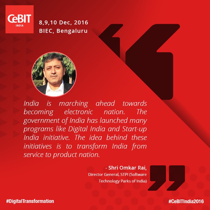 cebitindia's tweet image. Valuable thoughts by Shri Omkar Rai, Director General, STPI.

#Leadershipspeak #CeBITIndia2016