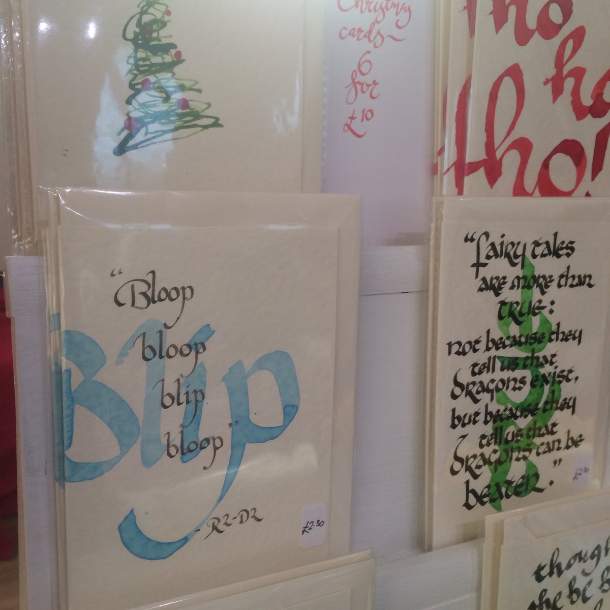 CharLoDesigns's tweet photo. @rsthomason #caligraphy cards at the steeple craft fair today. Getting in the festive spirit. #shoplocal #xmasfair #dundee https://t.co/XnJ9F7y0p6