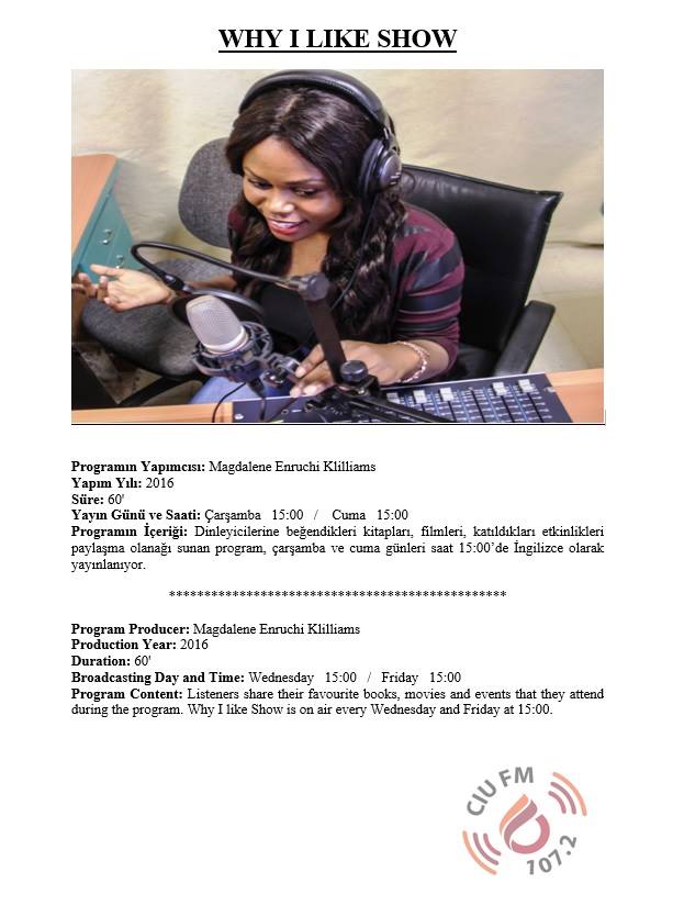 Why I Like Show /Magdalene Enruchi Kliliams/ Wednesday 15:00