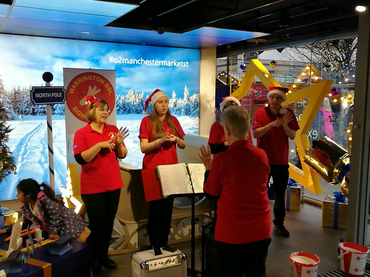 Pop in to @o2manchestermar  to see our amazing <a href="/Warrbslchoir/">Warrington BSL Signing Choir</a> signing some christmas favourites! You can even learn a song yourself!