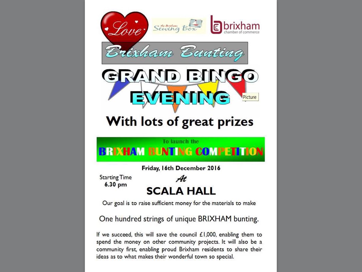 Bingo for the community in s coming Friday. Come and have a great time and bring your friends and family. <a href="/brixham/">Brixham</a> chamber