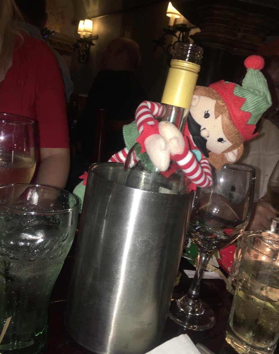 BrianCleggArt's tweet photo. Briany being a #partyelf &amp; a #naughtyelf on the xmas do! She seems to have found a love for wine, bread and moustaches🍷⭐️🎁 #FestiveFun https://t.co/NBPWh6ZiCX