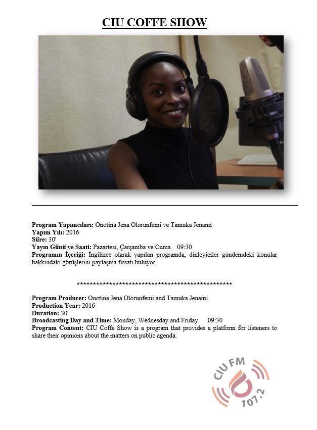 CIU Coffee Show / Onotina Jena Olorunfemi &amp; Tamuka Jenami / Monday&amp;Wednesday&amp;Friday 09:30