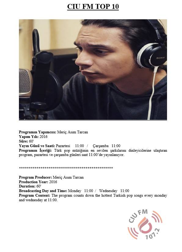 CIU FM Top 10 / Meriç Asım Tarcan / Pazartesi &amp; Çarşamba / Saat 11:00