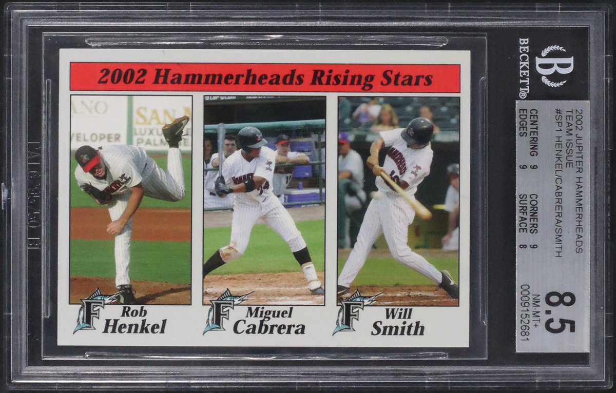 beckettauctions's tweet photo. #MiguelCabrera 2002 Jupiter Hammerheads Team Issue Short Print Rookie Card - Print Run of 20 - Graded BGS 8.5 https://t.co/H0ew67mMFh https://t.co/708z3rcysA
