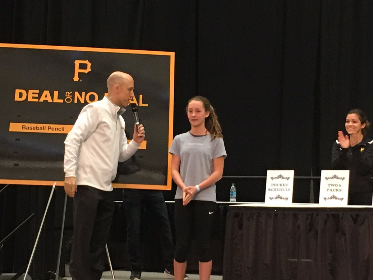 ChristianDCox's tweet photo. Natalie on 'Deal or No Deal' with @Pirates broadcaster @joe_block at #PirateFest. She won 4 Club Level seats! #BUCN #bucsocial #BUCSOCIALVIP https://t.co/X0YN36oTsY