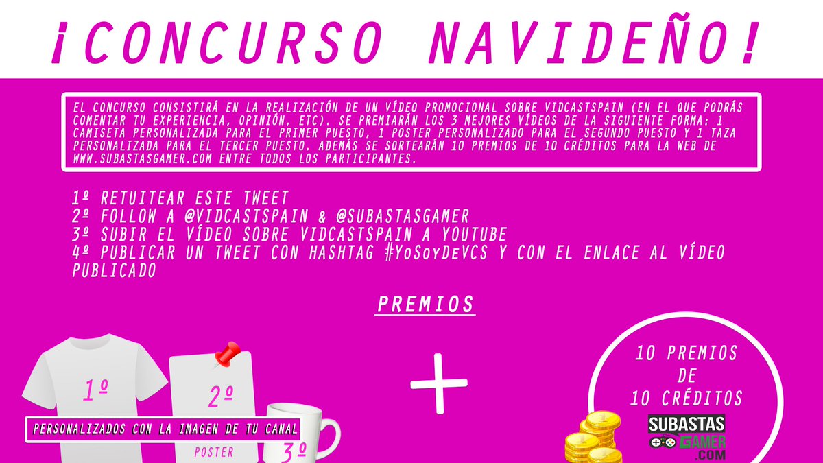 VidCastSpain's tweet photo. 🎄¡CONCURSO NAVIDEÑO!🎄

⏩Camiseta, póster y taza personalizada + 10 premios extra 🎁🎮
⏩Participa https://t.co/lrvGuKFsMn https://t.co/vJIBxStDEu