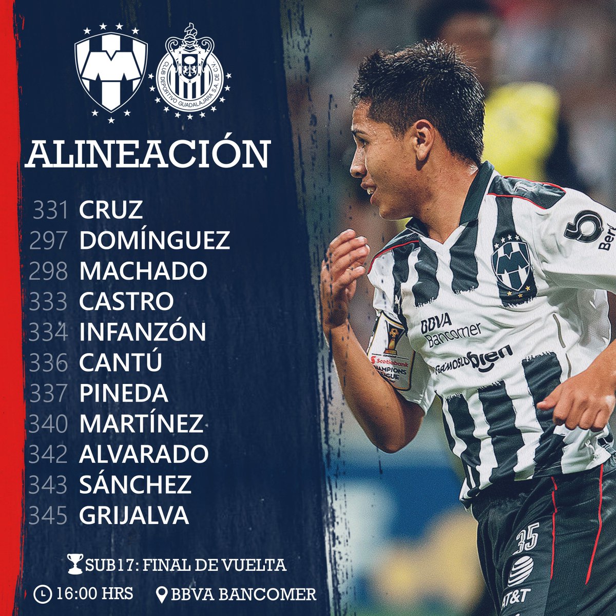 DeLaPandilla_'s tweet photo. ¡Éeste es el XI con el que Rayados Sub 17 buscará el título en el BBVA Bancomer! https://t.co/GDDP9UeoCF