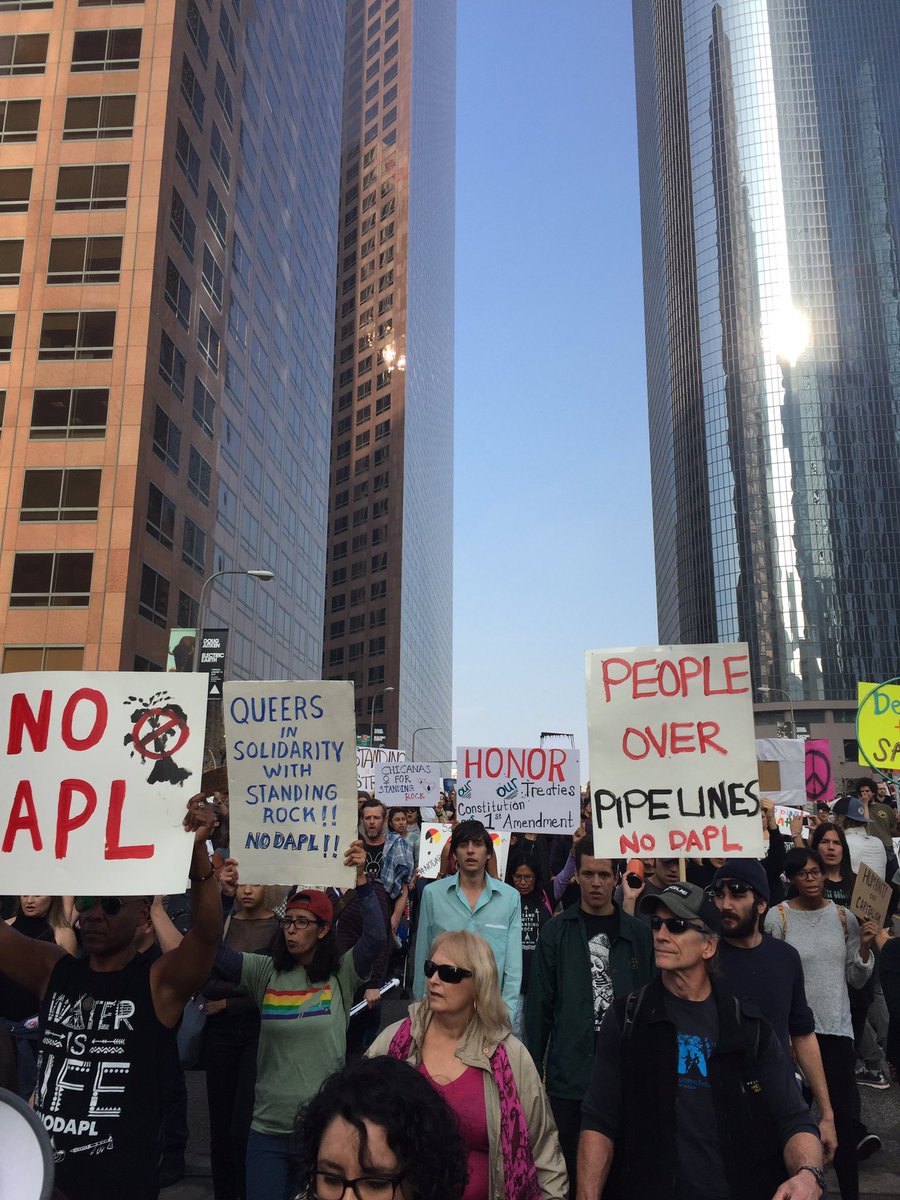 AnswerLA's tweet photo. NOW: hundreds marching through #DTLA in #solidarity with #StandingRock #NoDAPL https://t.co/ihfgD4fQpt