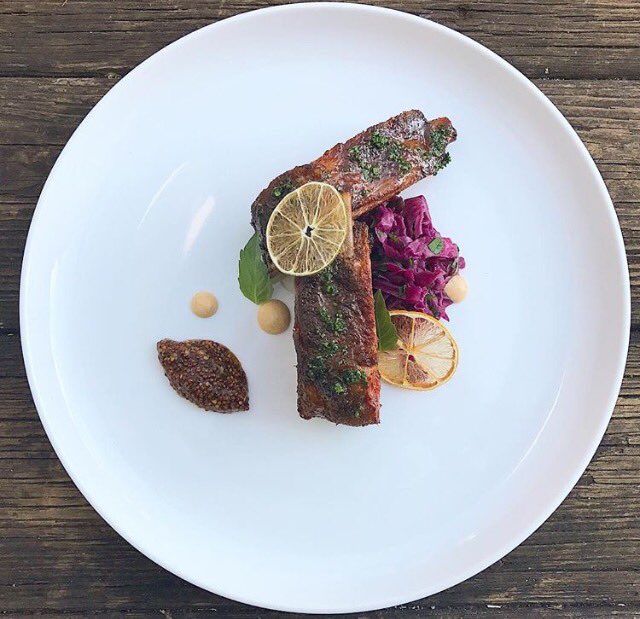 LotusFarm2Table's tweet photo. ribs lotus style! braised red cabbage, fondue, stout + whole grain mustard https://t.co/2yRnNi7vpU