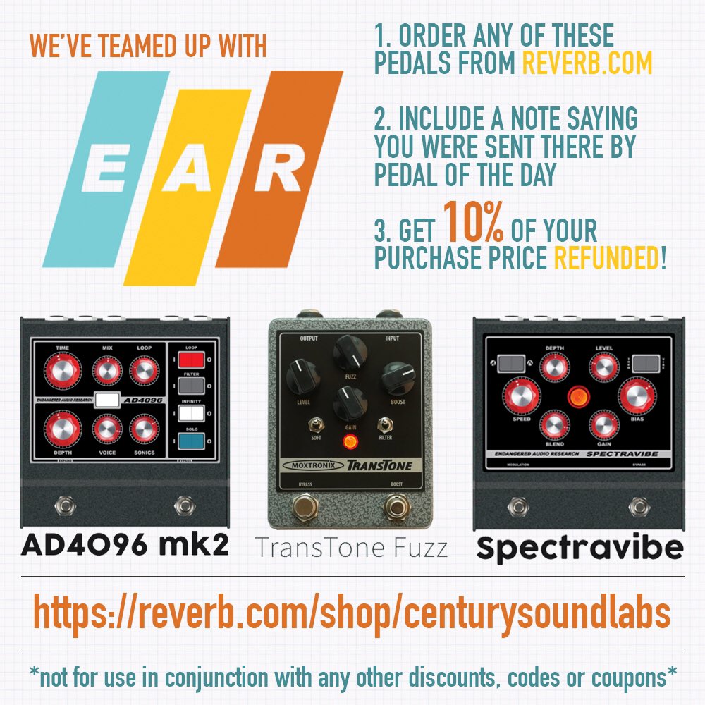 pedaloftheday's tweet photo. Head to the @EndangeredAudio shop on @reverbdotcom to save 10% via Pedal of the Day! https://t.co/karUrl3nNH #guitar #AD4096 #pedals https://t.co/f0QWdUNcVP