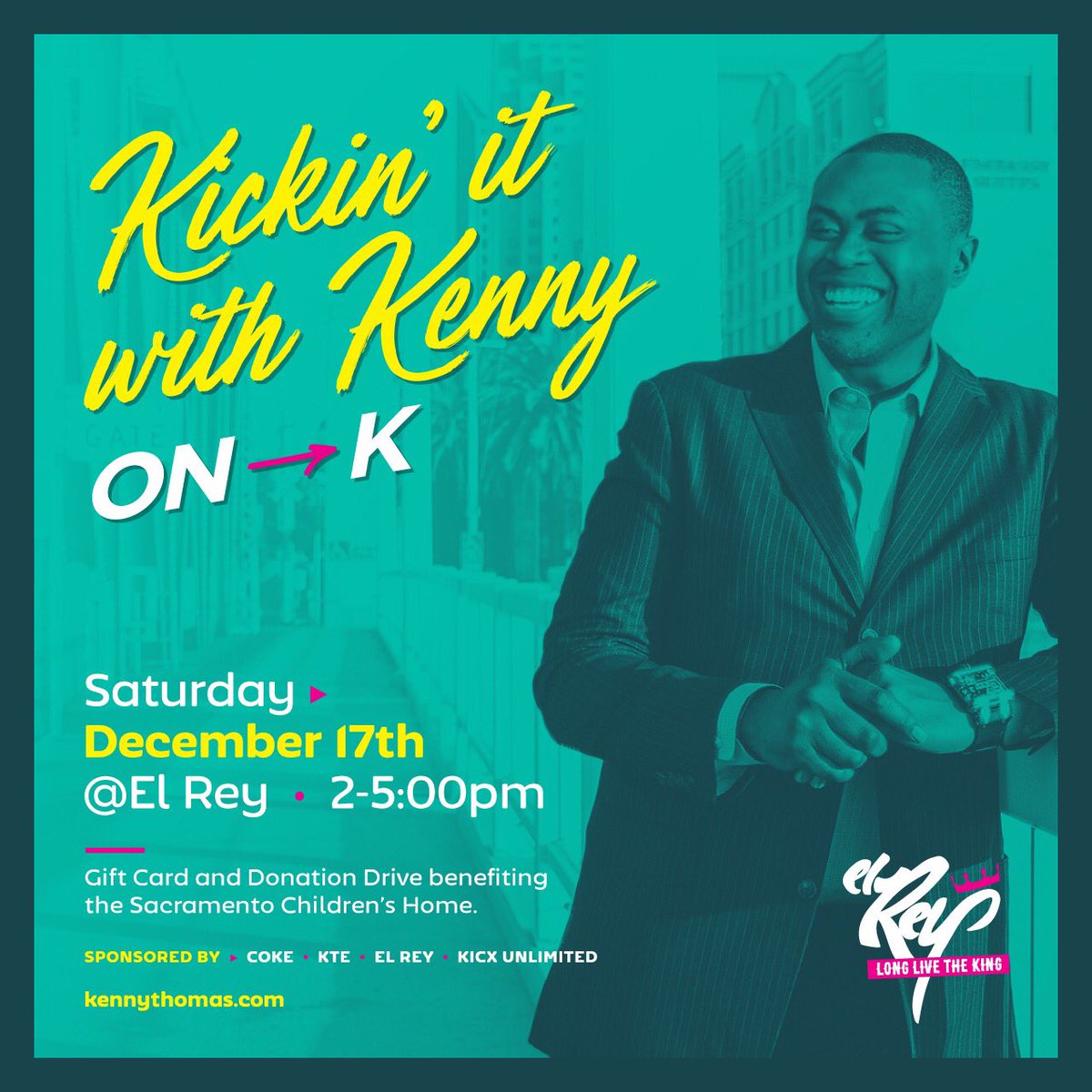 kennythomasnba's tweet photo. Come join me at @elreyonk, we are hosting a Gift Card and Donation Drive benefiting the @SactoKidsHome, starts at 2pm! See you there! #KTE https://t.co/q3JRYBTQdh
