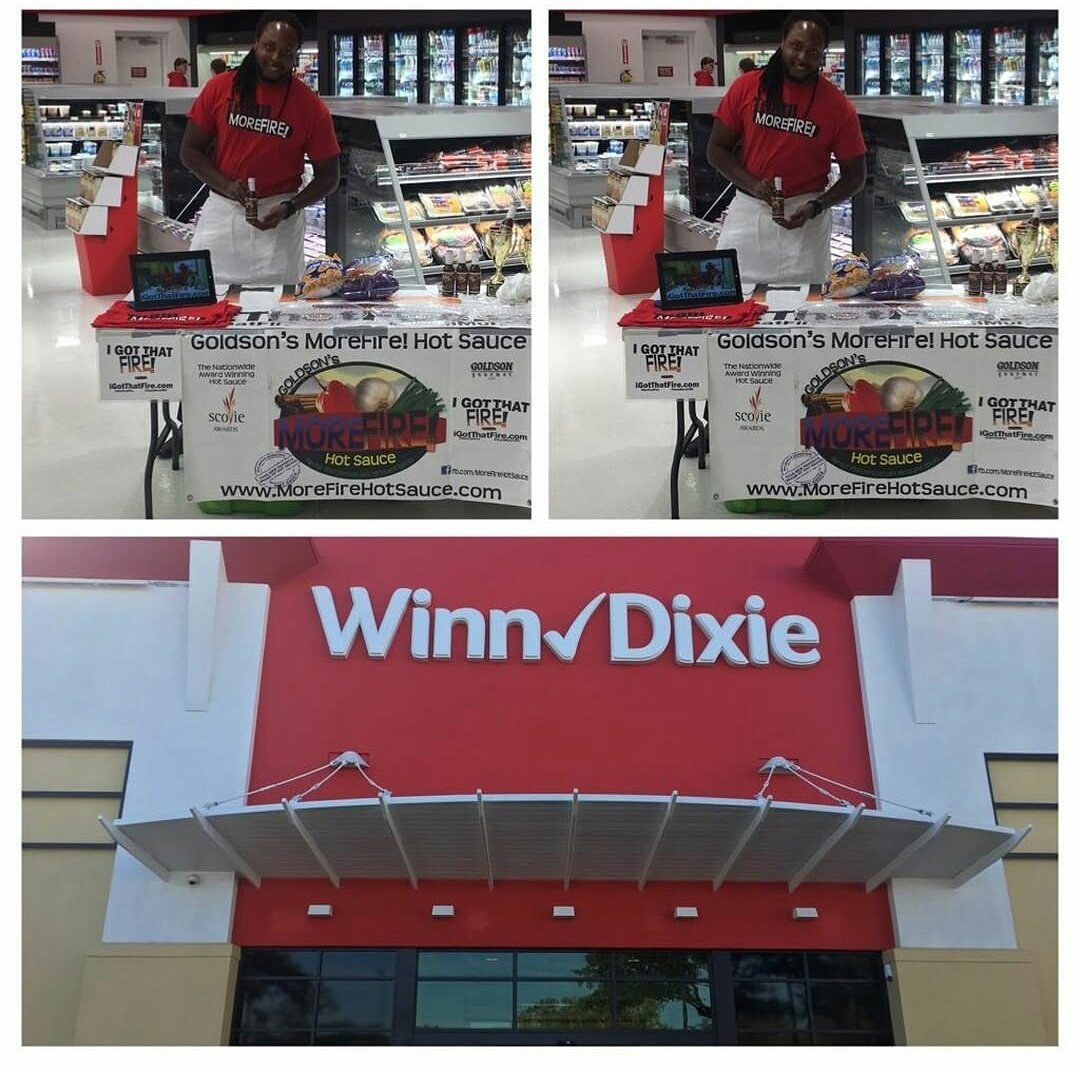 TeamMoreFire's tweet photo. Goldson's MoreFire! Hot Sauce in Store Tasting. Great Day SOLD OUT OF SAUCE Over 2 dozen #TeamMoreFire #iGotThatFire #WinnDixie #WinnLocal https://t.co/Zkg8IFga0b