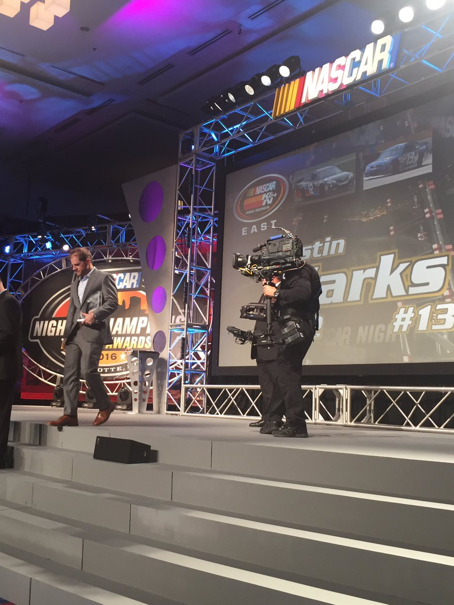 TeamHSMJM's tweet photo. Our owners @JustinMarksDG and @harryscottjr accept their owners trophies for the top-10 point finishers! #NASCARawards https://t.co/GehXzEDdgH