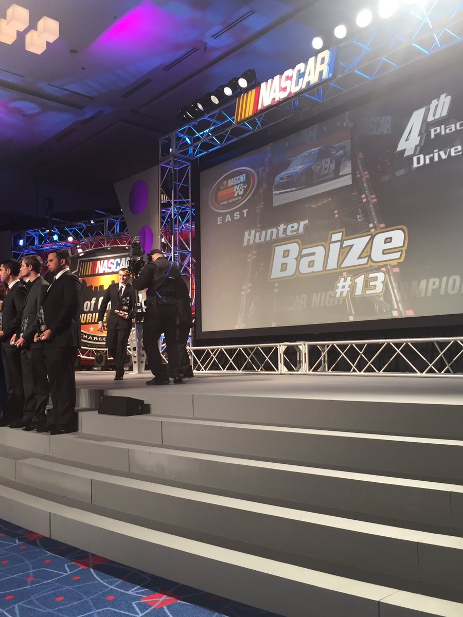 TeamHSMJM's tweet photo. Now time for @HBurtonRacing, @baize13 and @Tyler_Dippel to receive their trophies for the 2016 #KNEast season! #NASCAR https://t.co/i2NX2IMZrn