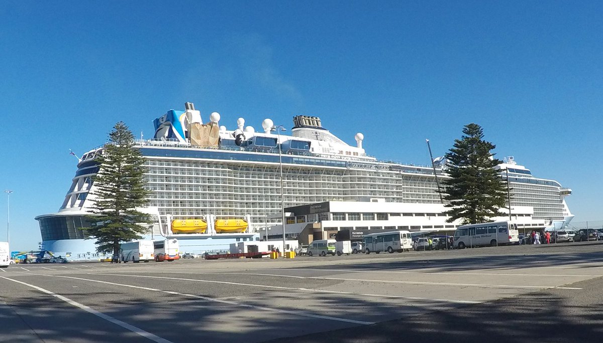 JayWeatherill's tweet photo. A spectacular sight at the Port Adelaide Passenger Terminal this morning! Ovation of the Seas - the biggest cruise ship ever to dock in SA https://t.co/wQrbPuhkzn