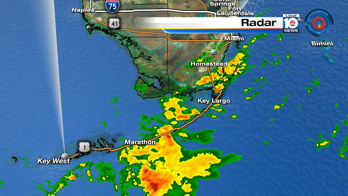 Heavy rain will continue overnight in South Florida. @TrentAricTV indicating the heaviest in S Dade and Keys https://t.co/Ha5T75ATy0