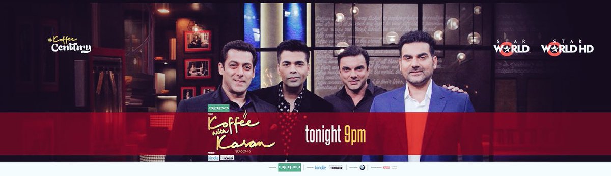 That day when we celebrate legendary @karanjohar and his #koffeecentury with @BeingSalmanKhan and @StarWorldIndia! #stoked