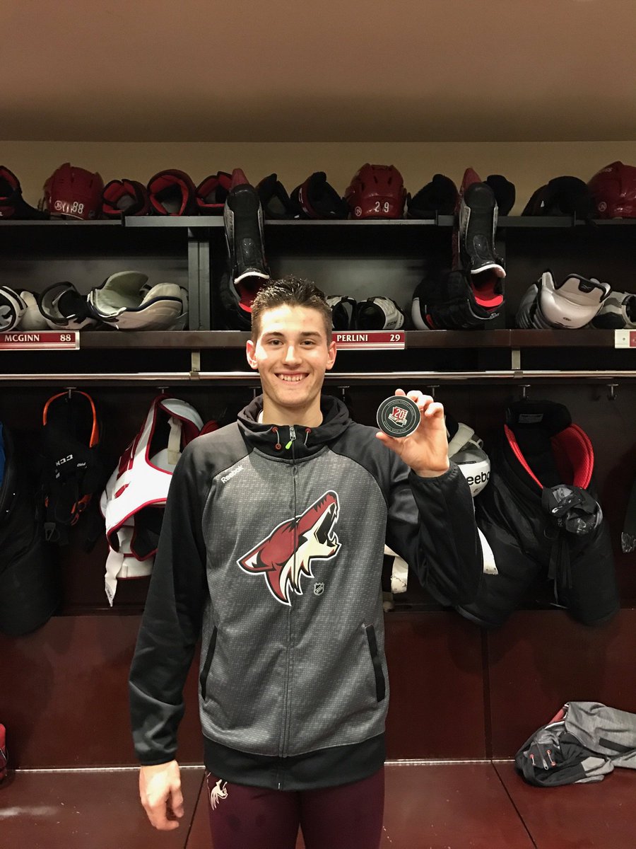 ArizonaCoyotes's tweet photo. All smiles for his first NHL goal. 

Congrats, @Bubzp11! https://t.co/SDexUQiqqj