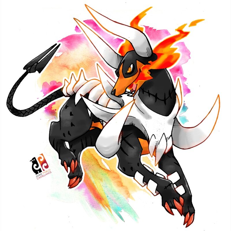 Sketch painted a Mega Houndoom. He smiled, not realising <a href="/MoonlitUmbra/">Umbra</a> was there.